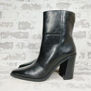 NEW Steve Madden Silvee Black Leather Snip Toe Block Heel Side Zip Boots i467